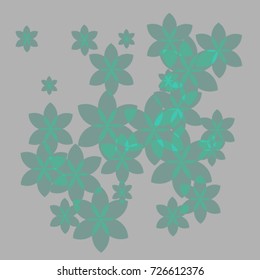 Many Green Flowers of Different Size on Grey Background