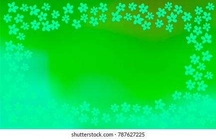 Many Green Flowers of Different Size on Green and Blue Gradient Background