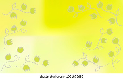 Many Green Flowers with Leaves and Stems on Green Gradient Background