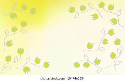Many Green Flowers with Leaves and Stems on Yellow and Green Gradient Background