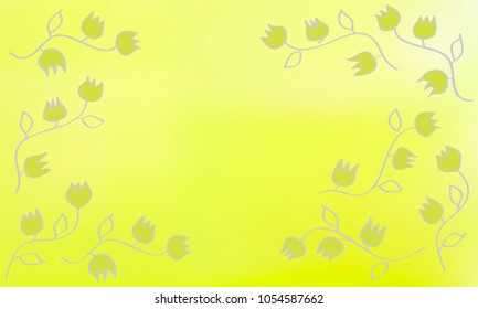 Many Green Flowers with Leaves and Stems on Yellow and Green Gradient Background