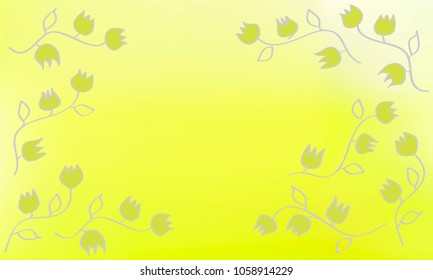 Many Green Flowers with Leaves and Stems on Yellow and Green Gradient Background