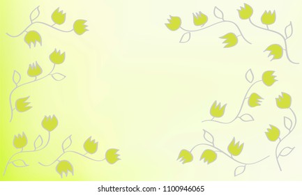 Many Green Flowers with Leaves and Stems on Yellow and Green Gradient Background