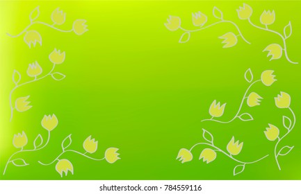 Many Green Flowers with Leaves and Stems on Green and Yellow Gradient Background