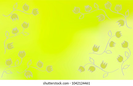 Many Green Flowers with Stems and Leaves on Green and Yellow Gradient Background