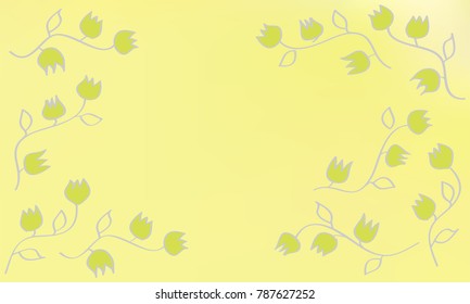 Many Green Flowers with Stems and Leaves on Light Yellow Gradient Background