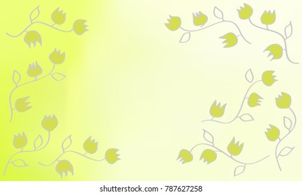 Many Green Flowers with Stems and Leaves on Green, Yellow and White Gradient Background