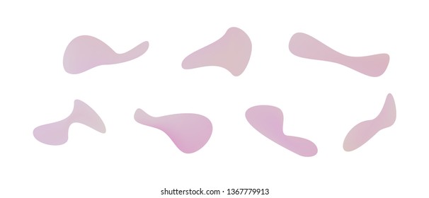 Many green gradient plastic abstract shapes. Set of stylish fluid forms in the form of drops. Vector illustration isolated on white background. 