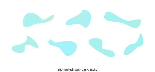 Many green gradient plastic abstract shapes. Set of stylish fluid forms in the form of drops. Vector illustration isolated on white background. 