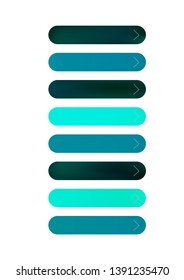 Many green gradient plastic abstract shapes. Set of stylish fluid forms in the form of drops. Vector illustration isolated on white background. 