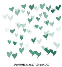Many Green Hearts of Different Size and Opacity on White Background