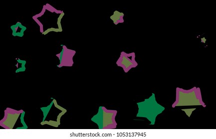 Many Green and Pink Stars of Different Size