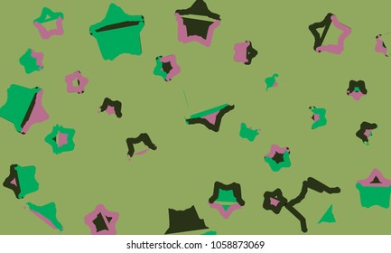 Many Green and Pink Stars of Different Size