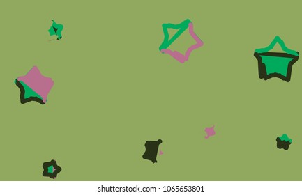 Many Green and Pink Stars of Different Size