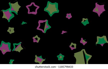 Many Green and Pink Stars of Different Size