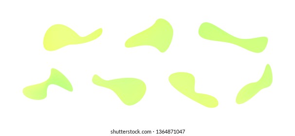 Many green and red gradient plastic abstract shapes. Set of stylish fluid forms in the form of drops. Vector illustration isolated on white background. 