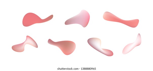 Many green and red gradient plastic abstract shapes. Set of stylish fluid forms in the form of drops. Vector illustration isolated on white background. 