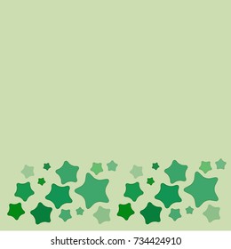 Many Green Stars of Different Color Tone and Size on Light Green Background
