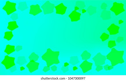Many Green Stars of Different Size and Color Tone on Blue and Green Gradient Background