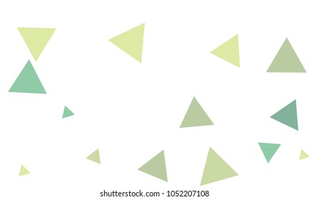 Many Green Triangles of Different Size and Color Tone on White Background
