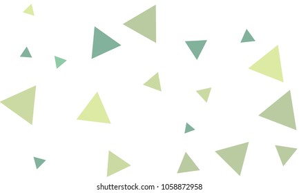 Many Green Triangles of Different Size and Color Tone on White Background