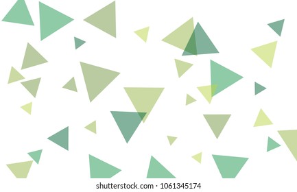 Many Green Triangles of Different Size and Color Tone on White Background