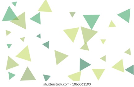 Many Green Triangles of Different Size and Color Tone on White Background