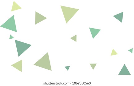 Many Green Triangles of Different Size and Color Tone on White Background