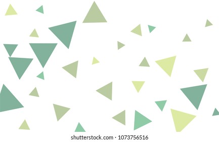 Many Green Triangles of Different Size and Color Tone on White Background