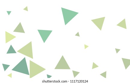 Many Green Triangles of Different Size and Color Tone on White Background