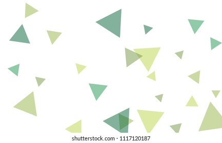 Many Green Triangles of Different Size and Color Tone on White Background