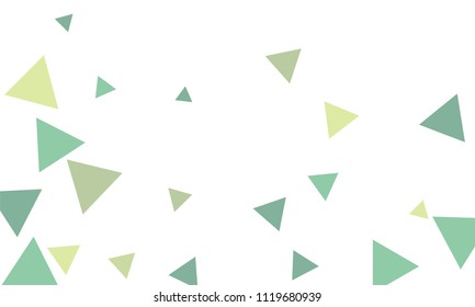 Many Green Triangles of Different Size and Color Tone on White Background