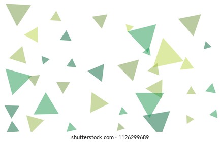 Many Green Triangles of Different Size and Color Tone on White Background