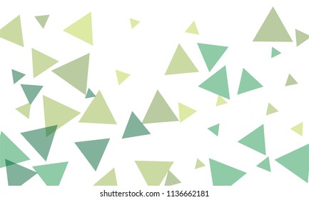 Many Green Triangles of Different Size and Color Tone on White Background