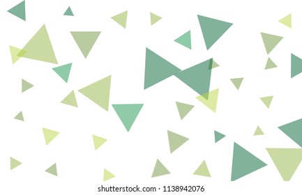 Many Green Triangles of Different Size and Color Tone on White Background