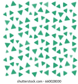 Many Green Triangles of Different Size on White Background
