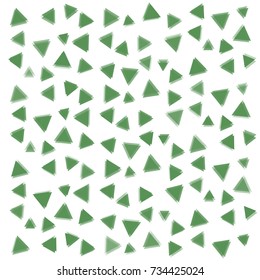 Many Green Triangles of Different Size on White Background