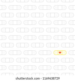 many grey adhesive plaster while there is a yellow one with red heart. love concept. seamless pattern. vector illustration.