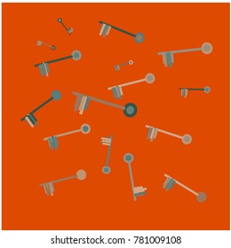Many Grey and Blue Keys on Orange Background