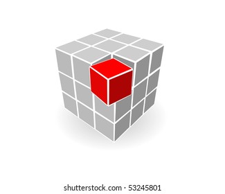 Many grey cubes and one red cube