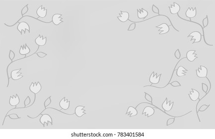 Many Grey Flowers with Stem and Leaves on Grey Gradient Background