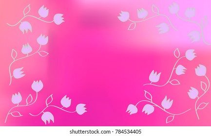 Many Grey Flowers with Grey Stems and Leaves on Pink and Violet Background