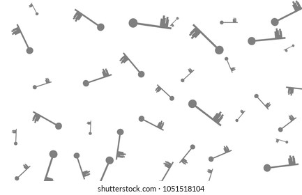 Many Grey Keys of Different Size on White Background