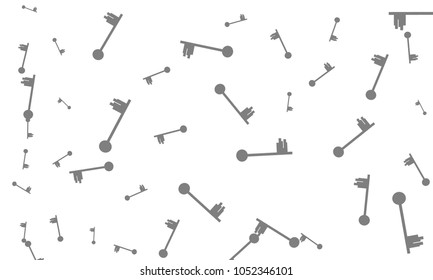 Many Grey Keys of Different Size on White Background