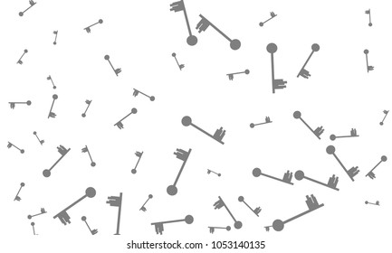 Many Grey Keys of Different Size on White Background