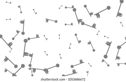 Many Grey Keys of Different Size on White Background