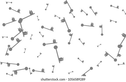 Many Grey Keys of Different Size on White Background