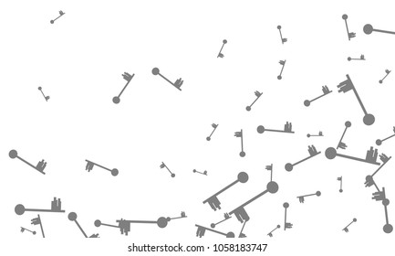Many Grey Keys of Different Size on White Background