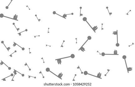 Many Grey Keys of Different Size on White Background
