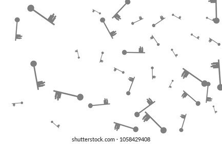 Many Grey Keys of Different Size on White Background